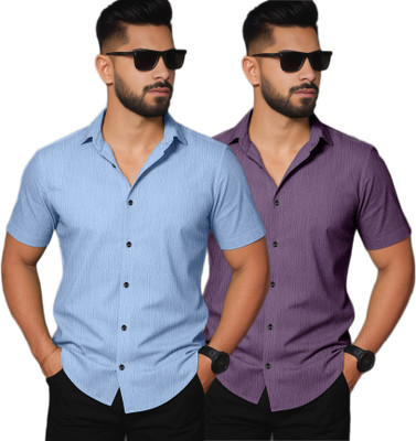 IKON FASHION Men Solid Casual Light Blue Shirt(Pack of 2)