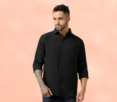 Jaygurus Fashion Men Self Design Formal Black Shirt