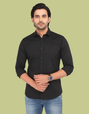 GAINELL Men Solid Formal Black Shirt