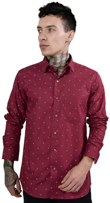 french crown Men Printed Casual Maroon Shirt