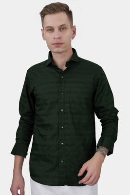 HOC Men Striped Casual Green Shirt
