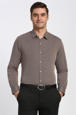 PETER ENGLAND Men Self Design Formal Brown Shirt