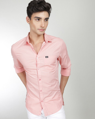 The Indian Garage Co. Men Solid Casual Pink Shirt