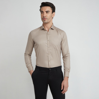 Mark & Albert Men Striped Formal Beige Shirt