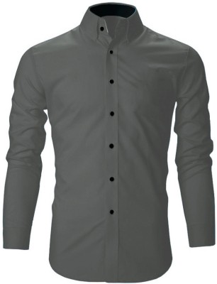 Blue dove Men Solid Casual Grey Shirt