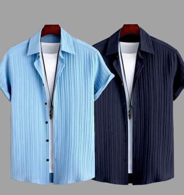 TIGERSNAKE Men Striped Casual Light Blue, Blue Shirt