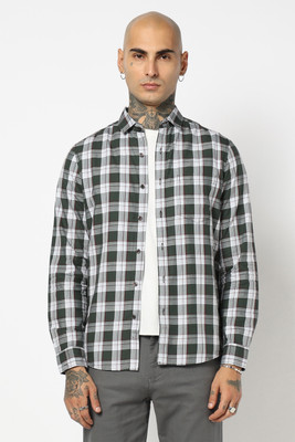 Blue Buddha Men Checkered Casual Grey, White Shirt
