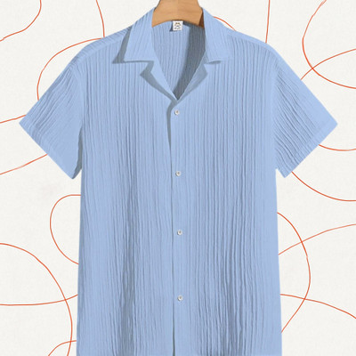 Jenil Fashion Men Self Design Casual Light Blue Shirt