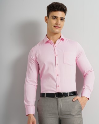 The Indian Garage Co. Men Solid Formal Pink Shirt