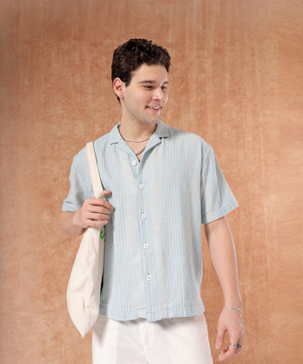 The Indian Garage Co. Men Striped Beach Wear Blue Shirt