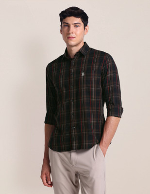 U.S. POLO ASSN. Men Checkered Casual Brown Shirt