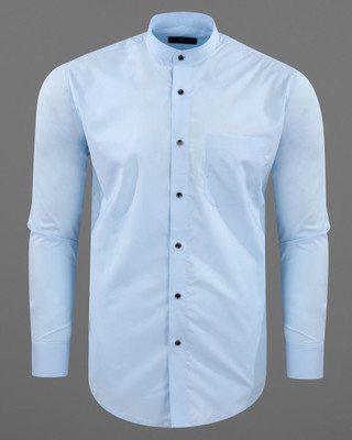 french crown Men Solid Casual Blue Shirt