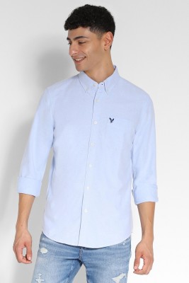 American Eagle Men Solid Casual Blue Shirt