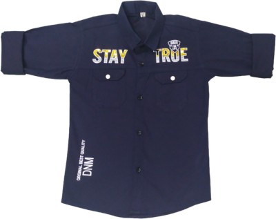 FASHION GRAB Boys Printed Casual Dark Blue Shirt