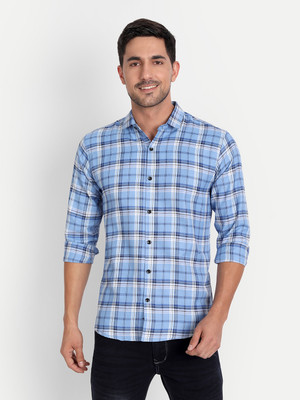 Tanip Men Checkered Casual Light Blue Shirt