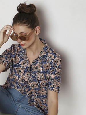 VERO MODA Women Floral Print Casual Blue, Black, Beige Shirt