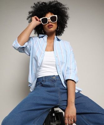 CAMPUS SUTRA Women Checkered Casual Light Blue, White, Pink Shirt