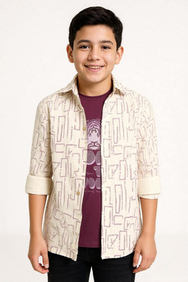 CAVIO Boys Printed Casual Beige Shirt