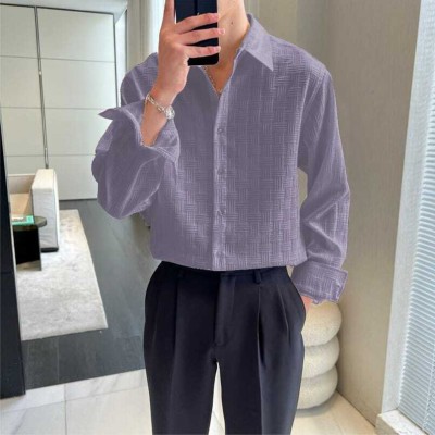 FASHIONsUp Men Self Design Casual Purple Shirt