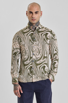 Snitch Men Printed Casual Green Shirt