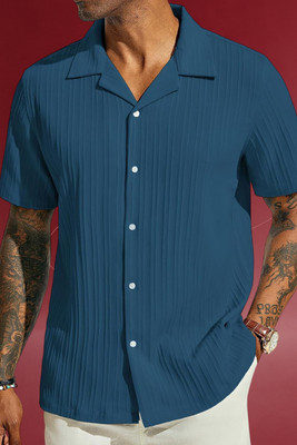 A Dearise Trend Men Self Design Casual Blue Shirt