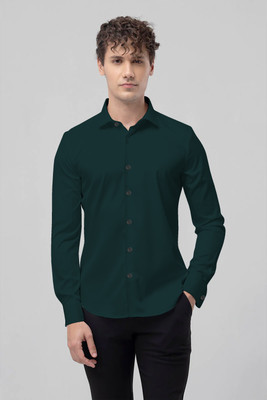 CHEAPSHIRTS Men Solid Formal Dark Green Shirt