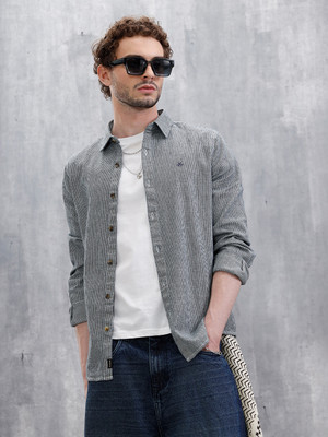 WROGN Men Striped Casual Black, Blue, Grey Shirt