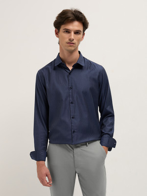 THE BEAR HOUSE Men Striped Formal Blue Shirt