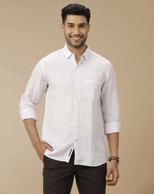 Linen Club Men Striped Casual White Shirt