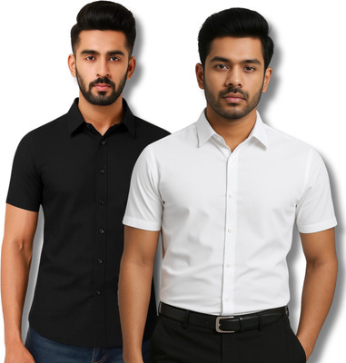 RAREMARK Men Solid Formal Black, White Shirt(Pack of 2)