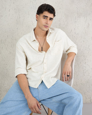 Chimpaaanzee Men Self Design Casual White Shirt