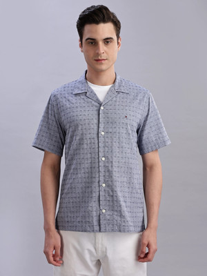 TOMMY HILFIGER Men Self Design Casual Dark Blue Shirt