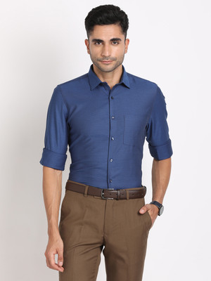 TURTLE Men Self Design Formal Blue Shirt