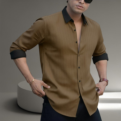 Lolar Men Solid Casual Brown Shirt