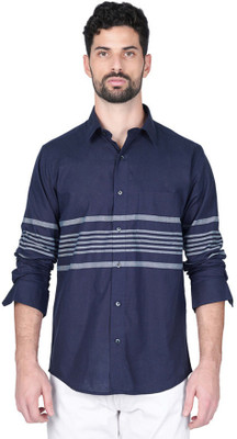 french crown Men Striped Casual Dark Blue, Grey Shirt