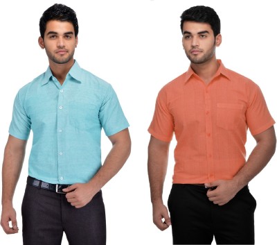 DESHBANDHU KHADI Men Solid Formal Blue, Orange Shirt(Pack of 2)