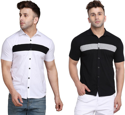BEYOU FASHION Men Solid Casual White, Black, Grey Shirt(Pack of 2)