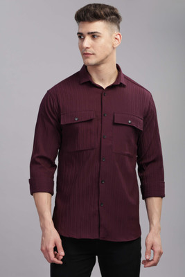 shardha enterprise Men Self Design Casual Maroon Shirt
