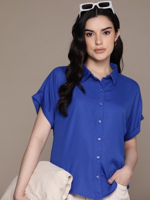 Roadster Women Solid Casual Blue Shirt