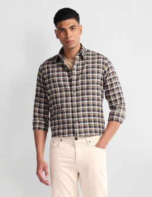 Arrow Sport Men Checkered Casual Blue, Brown Shirt