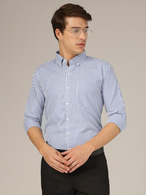 DENNISON Men Checkered Formal White Shirt