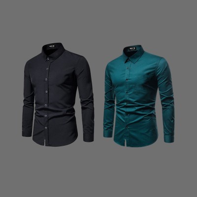 VAATKO Men Printed Formal Black, Dark Green Shirt(Pack of 2)