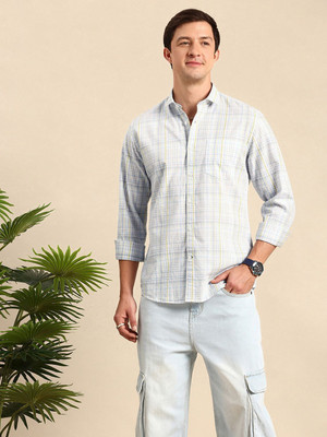 Mast & Harbour Men Checkered Casual Grey Shirt