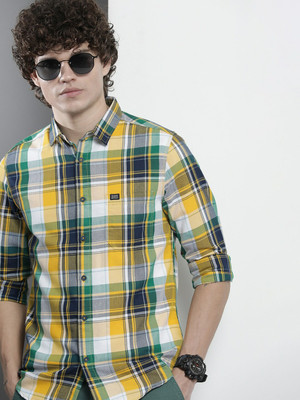 The Indian Garage Co. Men Checkered Casual Yellow Shirt