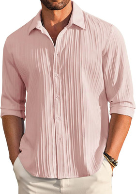 DENEEJA Men Self Design Casual Cream Shirt