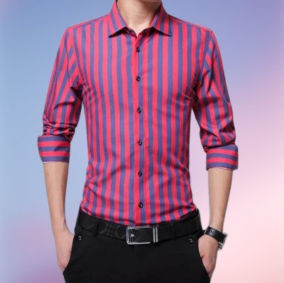 Renchfru Fashion Men Striped Casual Red Shirt