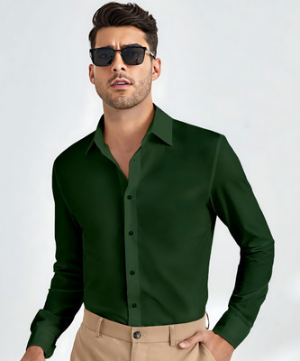 Webric Men Solid Formal Dark Green Shirt
