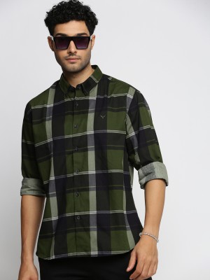 Showoff Men Checkered Casual Green, Dark Blue, Light Green Shirt