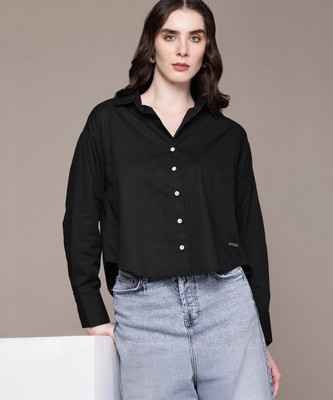 Roadster Women Solid Casual Black Shirt