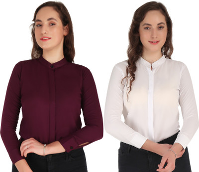HEAVENS CREATIONS Women Solid Formal Brown, White Shirt(Pack of 2)